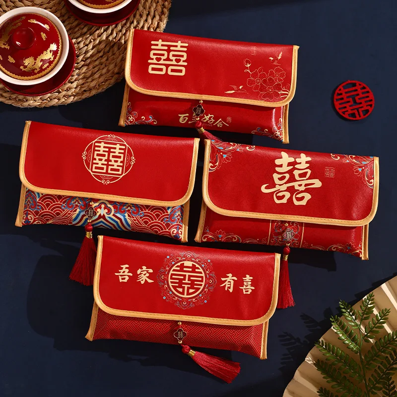 Chinese Wedding Red Envelope Leather Red Envelope for Ten Thousand Yuan Engagement Supplies Dowry Money Wedding Gift Envelope