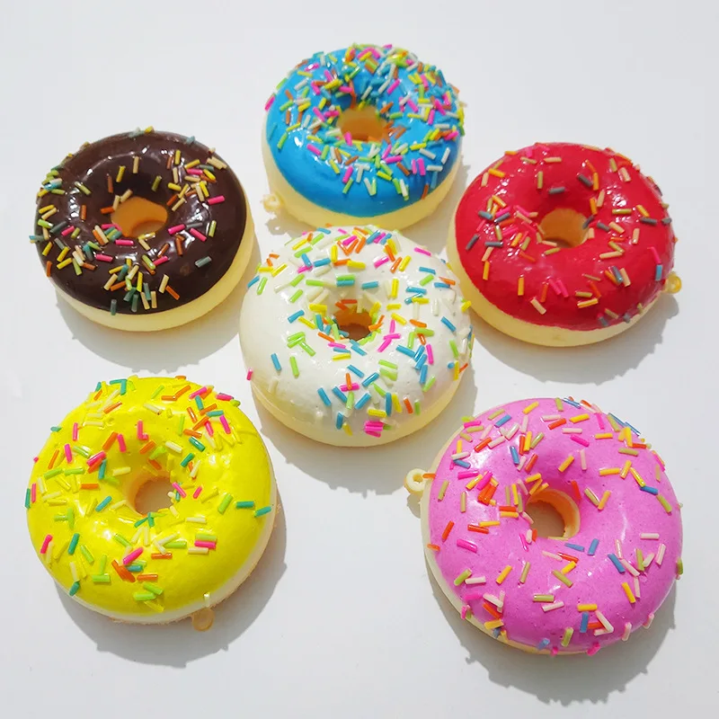 PU Artificial Donut Squishy Toy,Slow Rebound Fake Cake Model, Cute Imitation Food Fridge Magnet, Kids Pendant Ornament for Decor