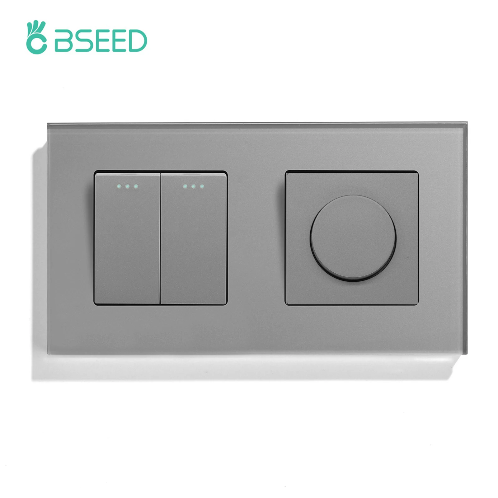 BSEED Mechanische Wandlichtschalter 1/2/3 Gang 1Way Plus Dimmerschalter Led Dimmbarer Schalter EU-Standard Glasrahmen 10A