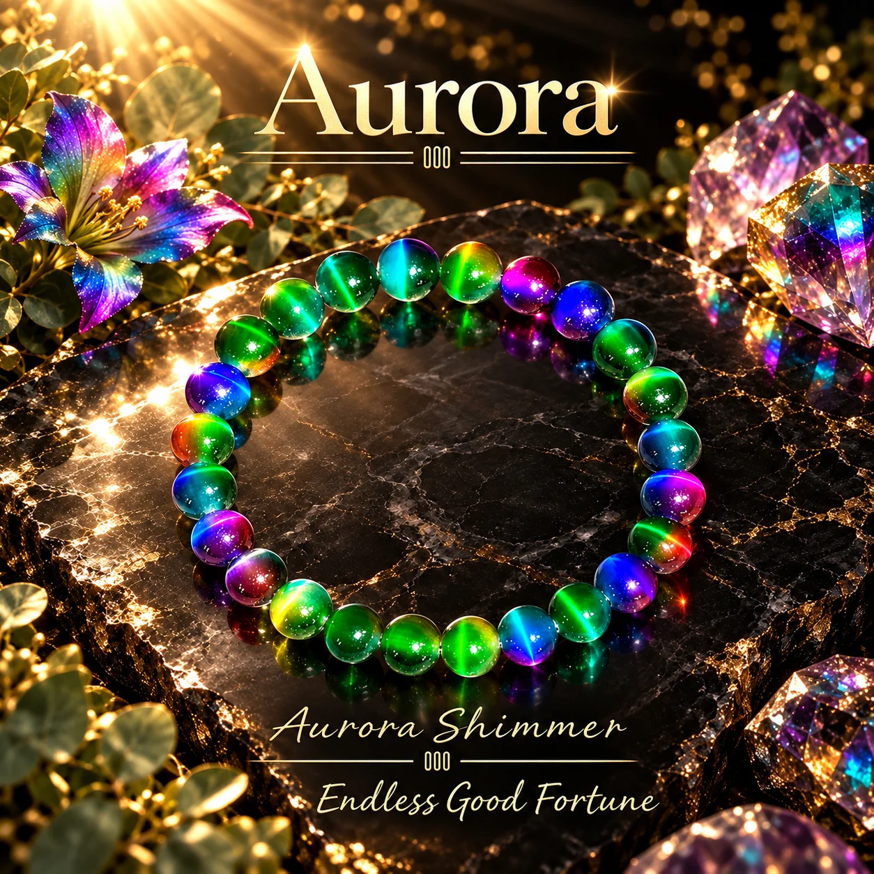 1pc Ladies Aurora Rainbow Cat Eye Stone Beaded Bracelet with Gradual Shining Bead Elasticity for Daily Wear and Party Gifts