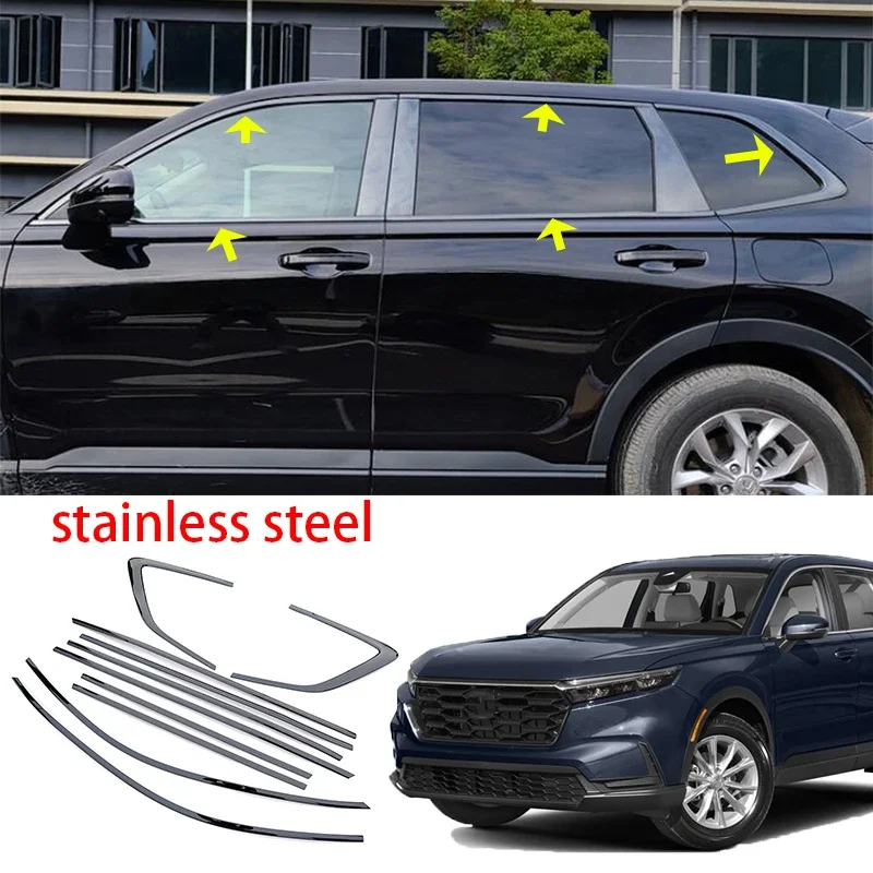 

For Honda CRV CR-V 2023 2024 2025 Stainless steel black Car Window Molding Strip pillar side Cover Trim 10Pcs