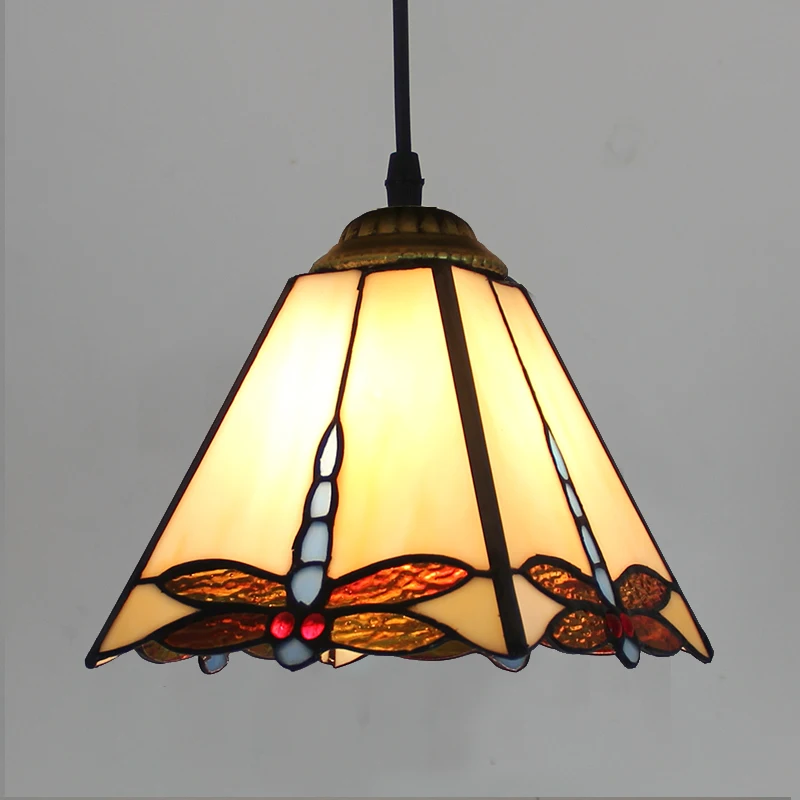 

Vintage Tiffany glass ceiling pendant lights stained Pyramid dragonfly design Dia 8” Suspension Hanging lamp fixtures decor