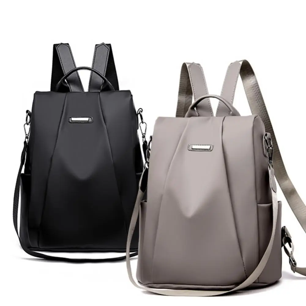 Solid Color Women Large Capacity Anti-theft Oxford Cloth Shoulder Bag Backpack