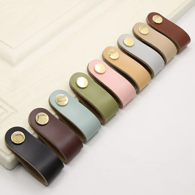 Yiqianyuan Nordic Style Furniture Handle Solid Color Leather Drawer Pull Cabinet And Wardrobe Door Handle Hardware
