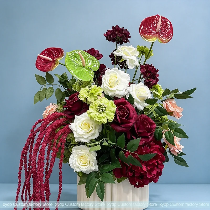 30/40/50CM Weiß-Grünes Künstliches Blumenarrangement Hochzeitstisch-Mittelstück Rose Hortensie Delphinium für Party-Hintergrund-Deko – Detail 4