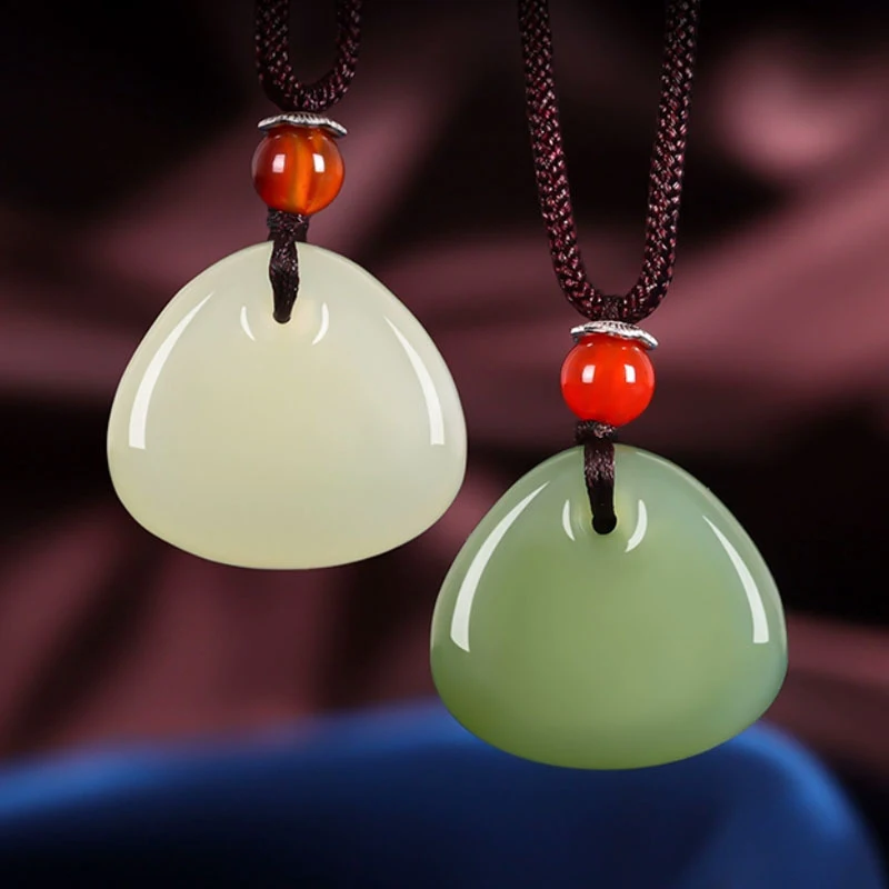 

Qinghai and Hotan in shape of a drop with princess clasp, peace lock jade pendant, jadeite necklace