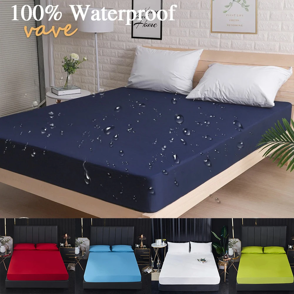 

Waterproof Waterproof Fitted Sheet Mattress Protector Fitted Bed Sheet with Elastic Band Anti-slipCover Single Double King Queen