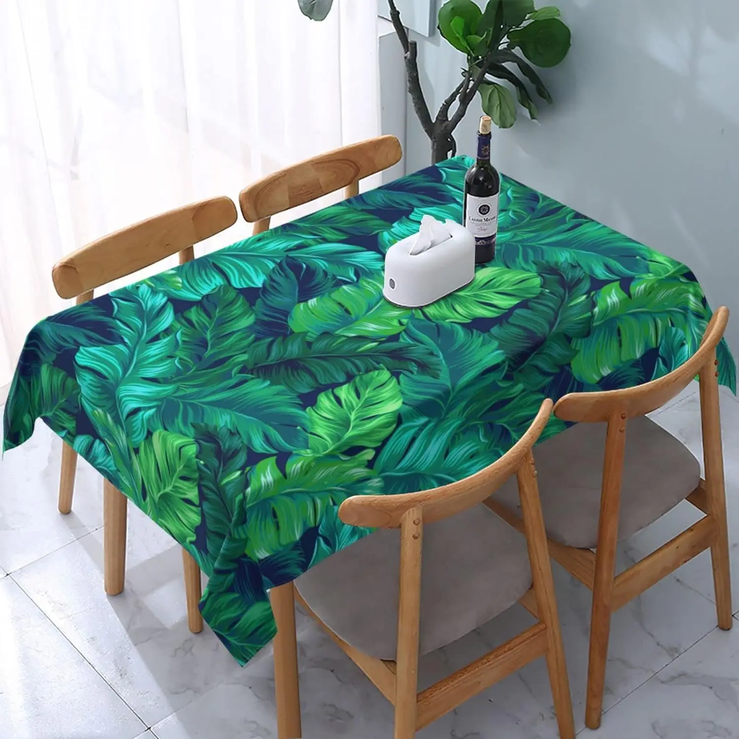 Tropical Hawaiian Leaves Turquoise Leaf Pattern Tablecloths Summer Washable Picnic Party Rectangle Table Cover Home Dining Decor