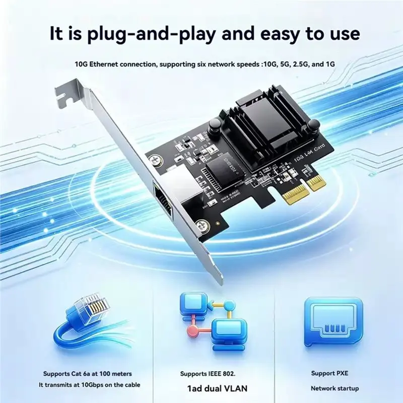 Hot Selling-For Win 11 Linux Compatible 10G LAN Card Pcie 4.0 X1 Diskless Network Card PXE Network Wake-Up RT8127 AT Chip,For