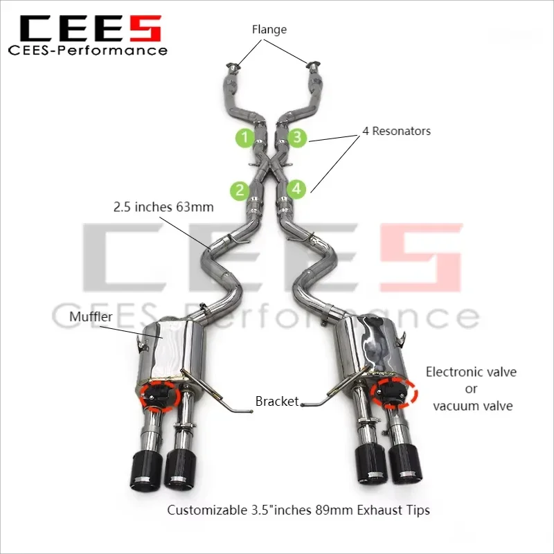 

cees Valved Exhaust Catback with Catalyst for BMW M3 E90/E92/E93 4.0L 2008-2013 Stainless Steel Exhaust Pipe Muffler System