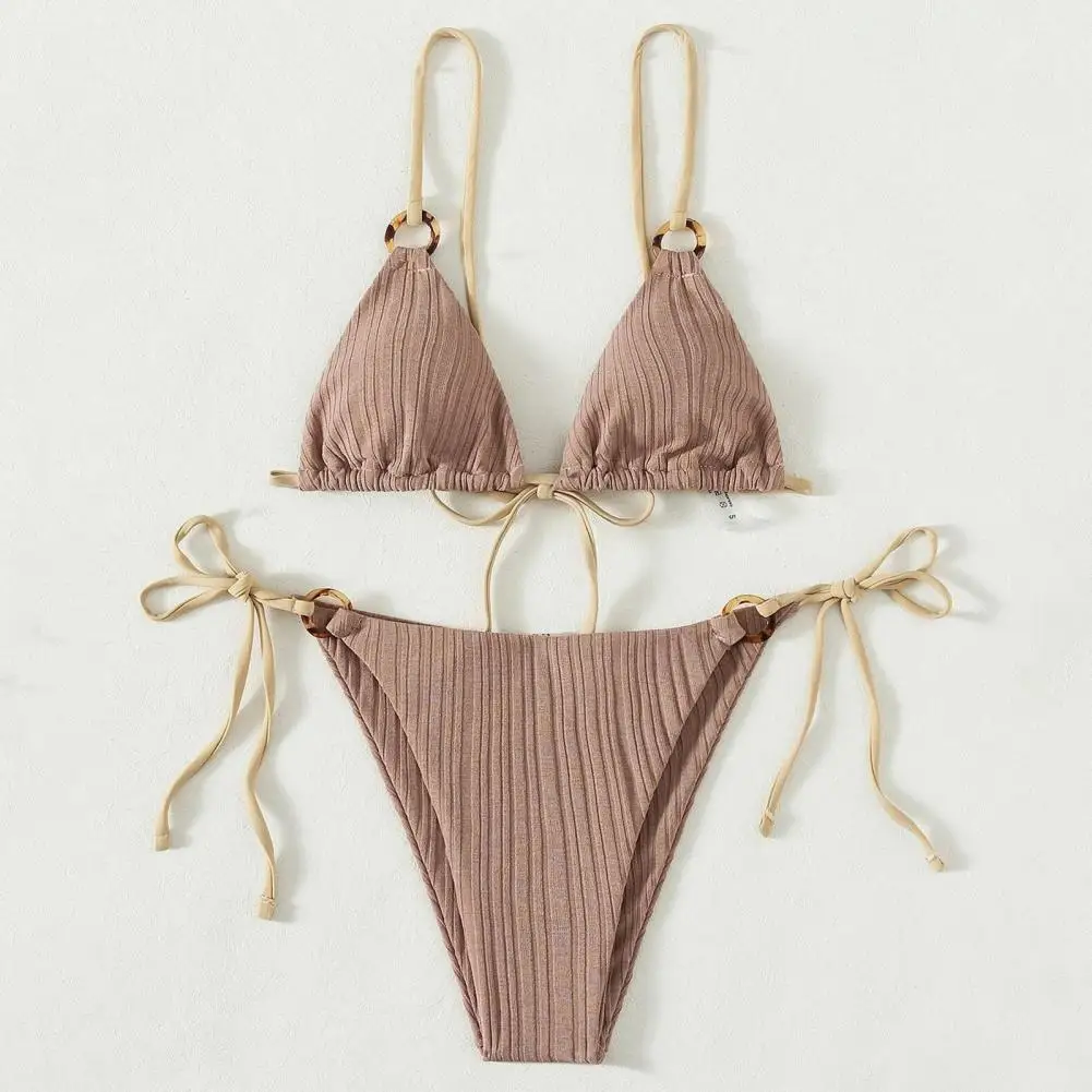 Kostiumy kąpielowe 2 sztuk/zestaw modny bezprzewodowy strój kąpielowy dwuczęściowe letnie Bikini Set Solid Color na wakacje