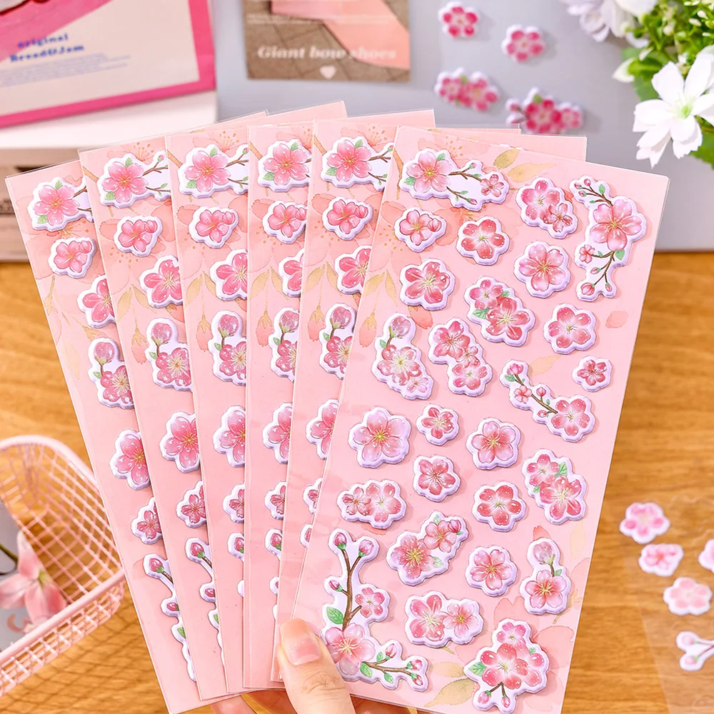 Aesthetic Cherry Blossom 3D Stickers Creative Decorative Small Designs for DIY Journal Student Gift Scrapbooking