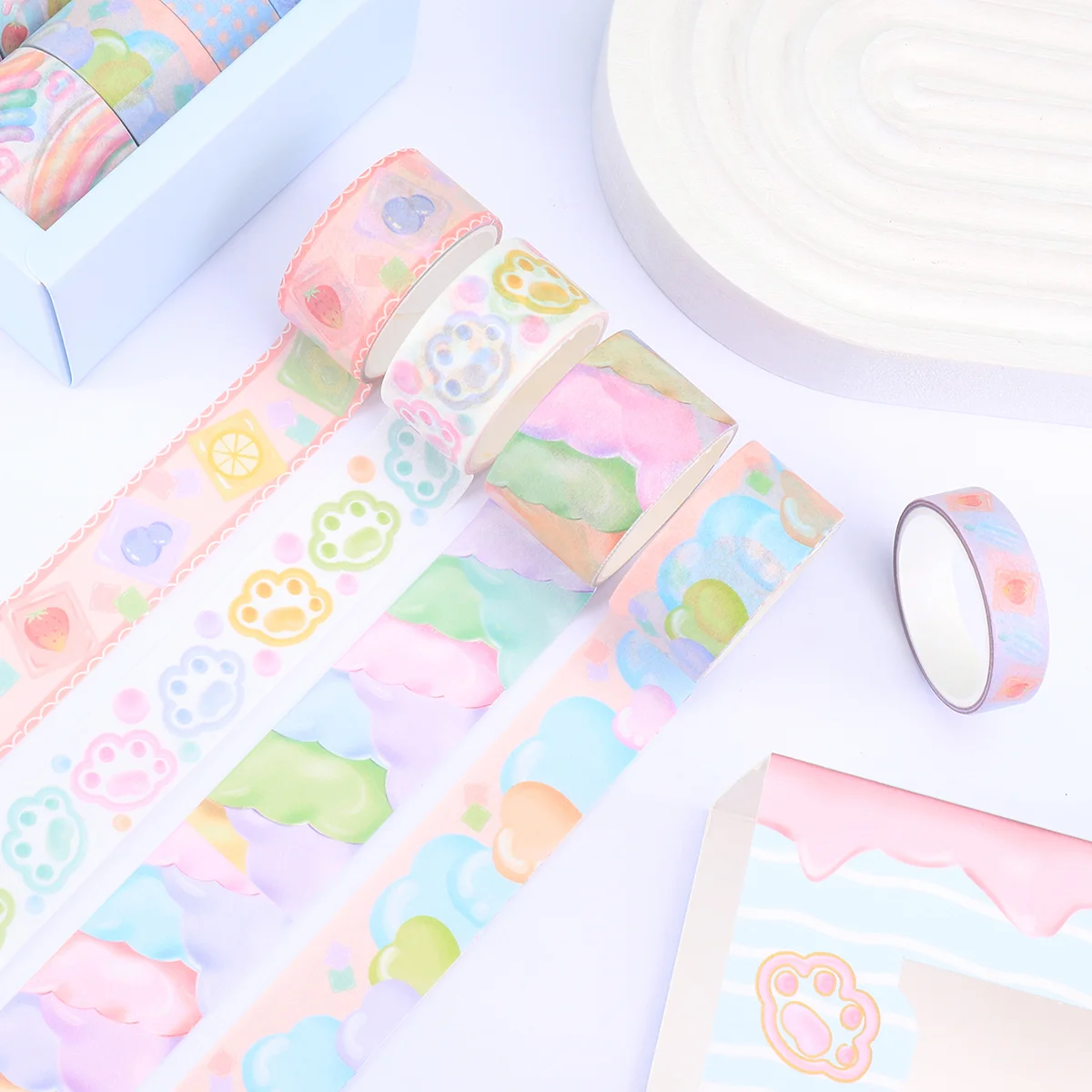 창의적인 사탕 테마의 유화 와시 테이프 12롤/박스, DIY 노트북, 사진 프레임 및 선물 상자 장식에 적합