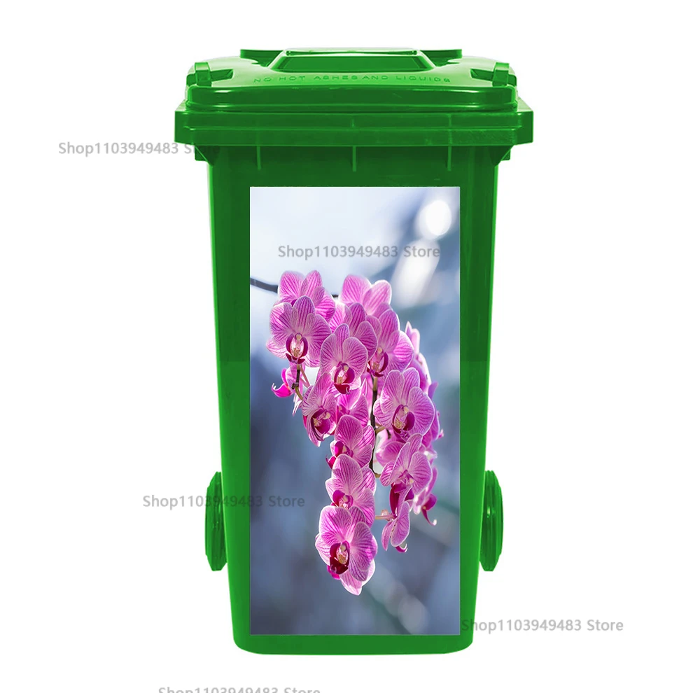 Bloeiende plant prullenbak muurschildering zelfklevende waterdichte stickers recycling milieuvriendelijke Wheelie Bin Art Decals