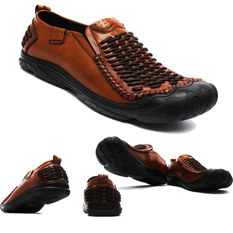 Zapatos de cuero genuino a la moda para hombre, zapatos planos informales sin cordones, zapatos de trabajo para hombre, nuevos zapatos para papá mayor, personalidad deportiva que aumenta