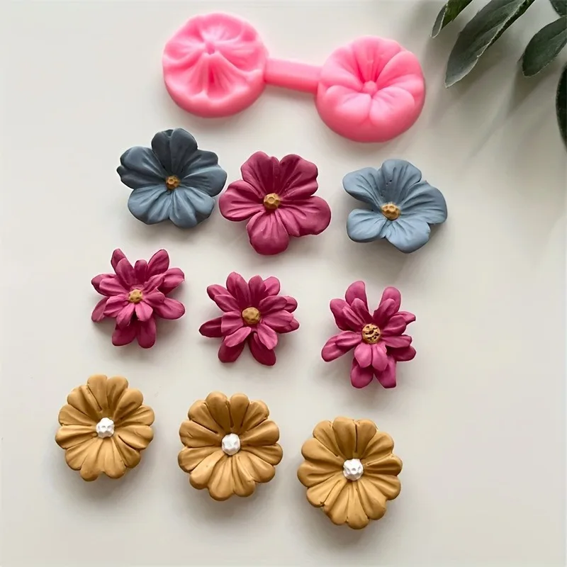 1Pc Flower Press Silicone Mold Polymer Clay Floral Roses Flowers Earrings