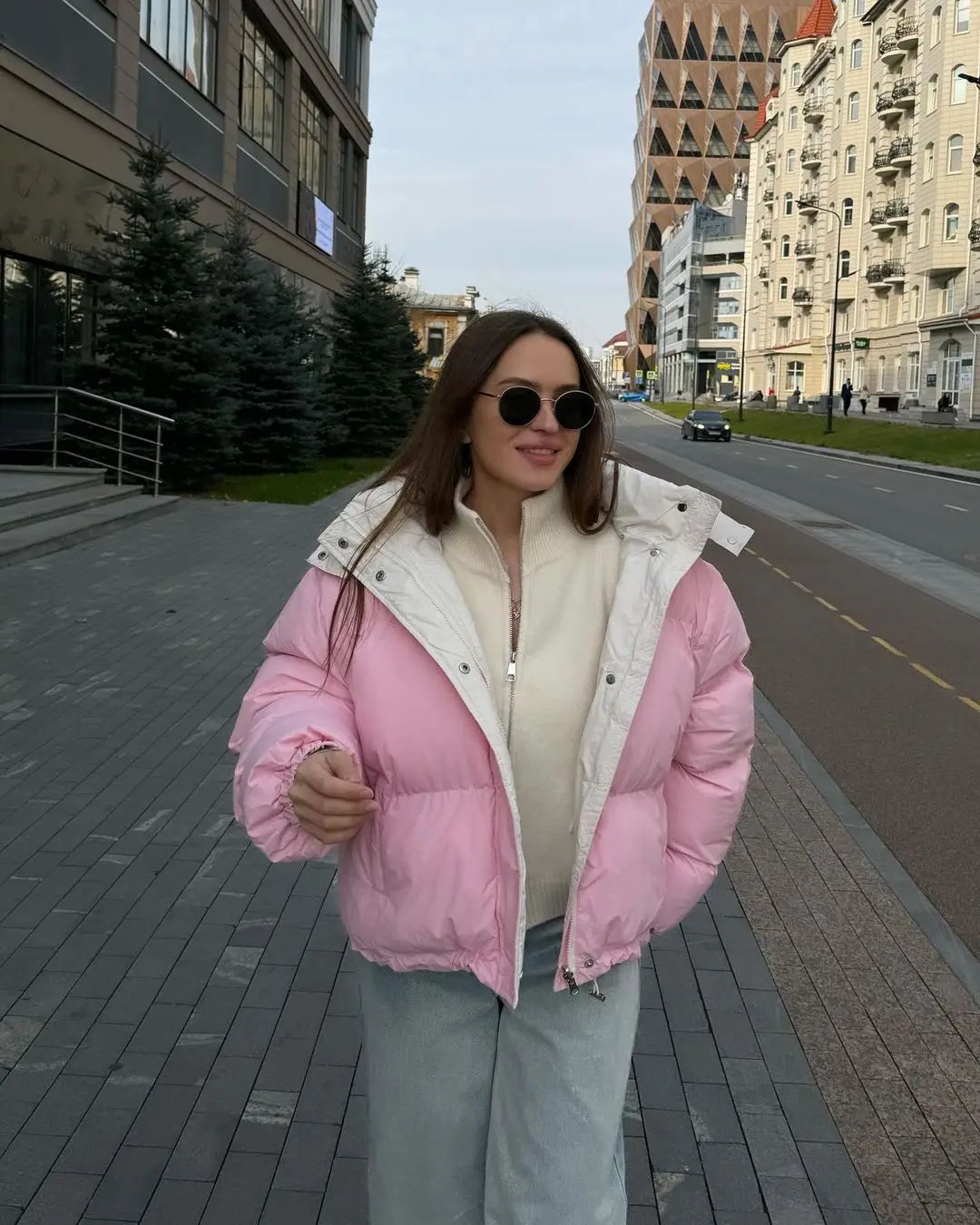 Abrigo corto de algodón con capucha rosa para mujer, abrigos holgados elegantes de manga larga con cuello levantado y cremallera de un solo pecho, ropa de calle cálida para invierno