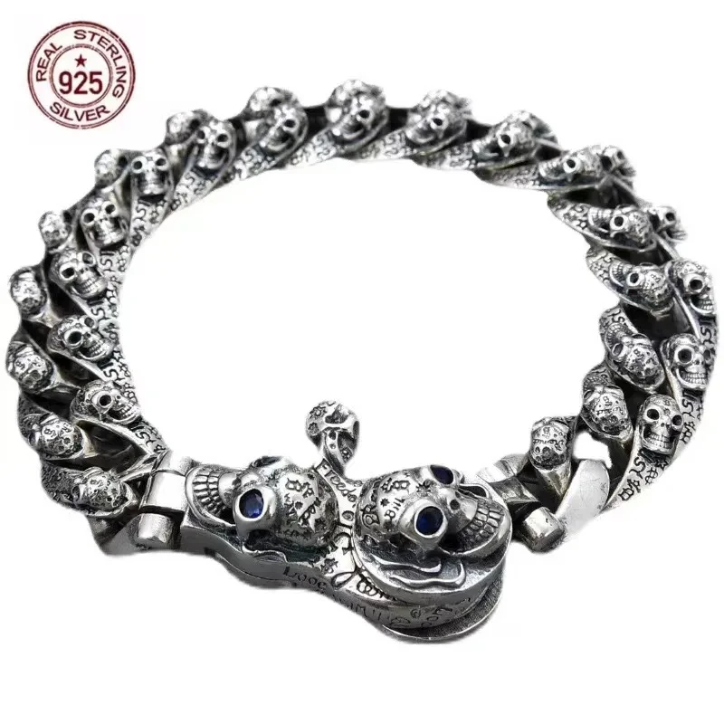 

S925 Sterling Silver Bracelet Luxury Domineering Double Chain Peace Tattoo Money Pixiu Personality Popular Men's Retro Jewelry