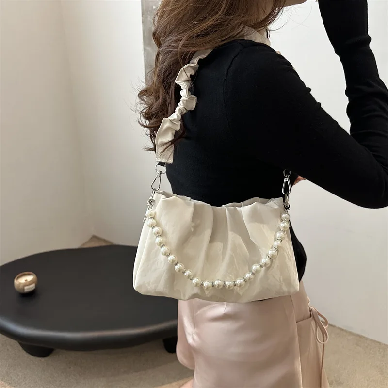 Women\'s Bag 2024 New Personalized Pleated Bag French Niche Beautiful Casual Messenger  Trendy Shoulder Bag