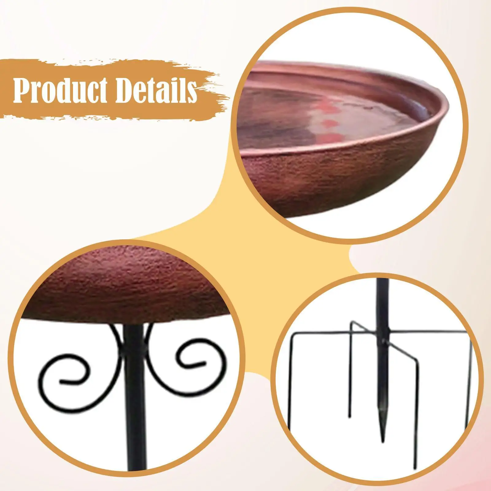 Iron Birdbath Feeder Tray Easy Assembly Drinking Landscape Decorative with