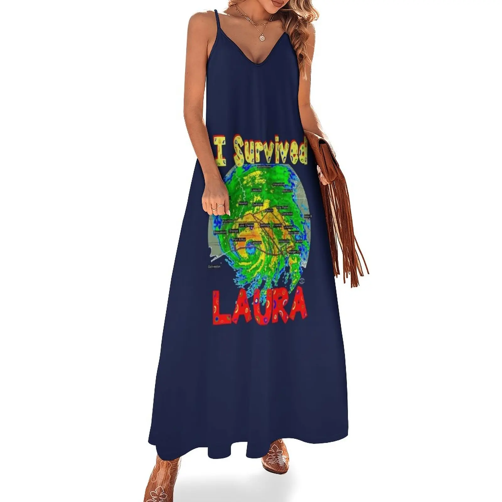 

I SURVIVED Hurricane Laura - with hurricane text Sleeveless Dress women clothing 2024 new arrivals Woman dresses