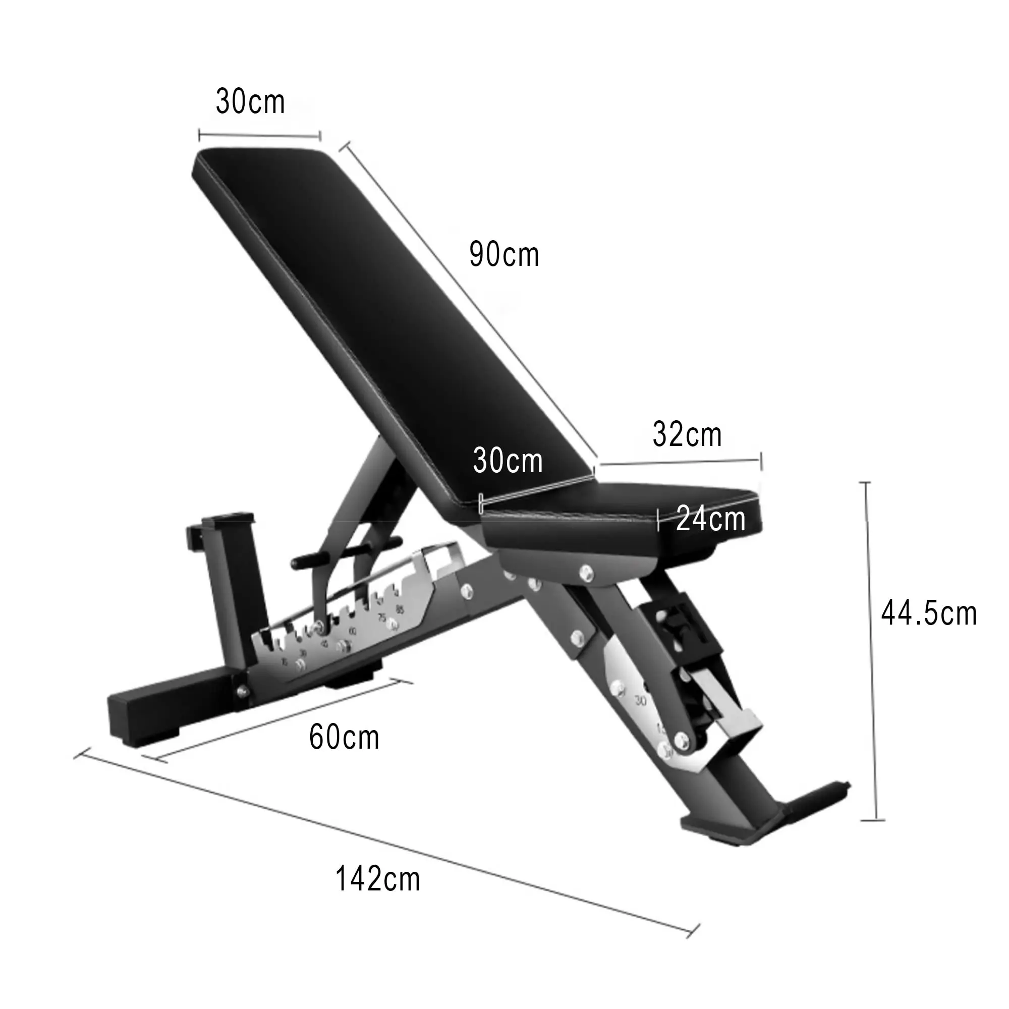 Nueva versión de banco comercial plegable con movimiento plano inclinable, banco de pesas ajustable para press de banca