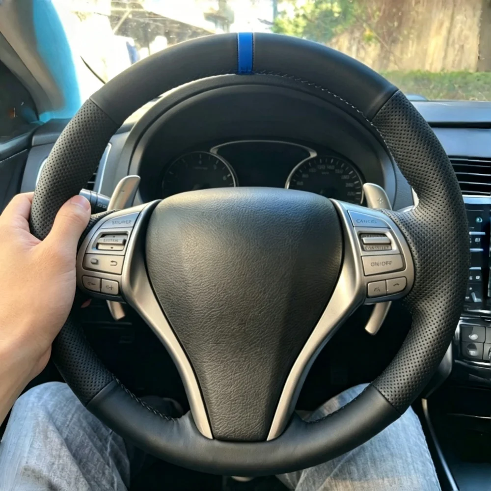 Hand-stitched Black Artificial Leather 2013-2018 Altima 2013-2018 X-Trail 2014-2017 Steering Wheel Cover For Nissan Teana