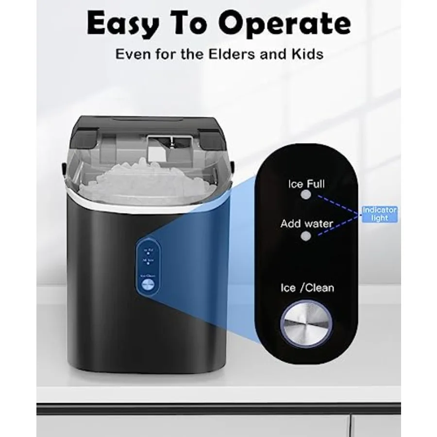 ماكينة صنع الثلج المدمجة المحمولة على سطح الطاولة للمطبخ المنزلي RV Office إنتاج 34 رطلاً من الثلج المقرمش القابل للمضغ يوميًا مع