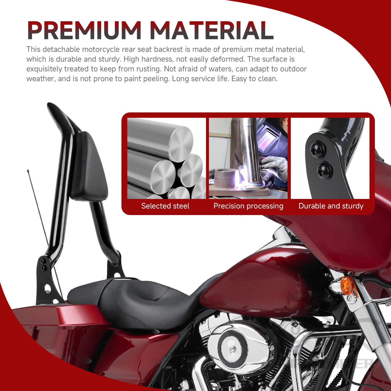 22 ''ผู้โดยสาร Sissy Bar พนักพิงรถจักรยานยนต์ด้านหลังที่ถอดออกได้พนักพิงสําหรับ Harley Touring Road King Street Electra Glide 2009-23