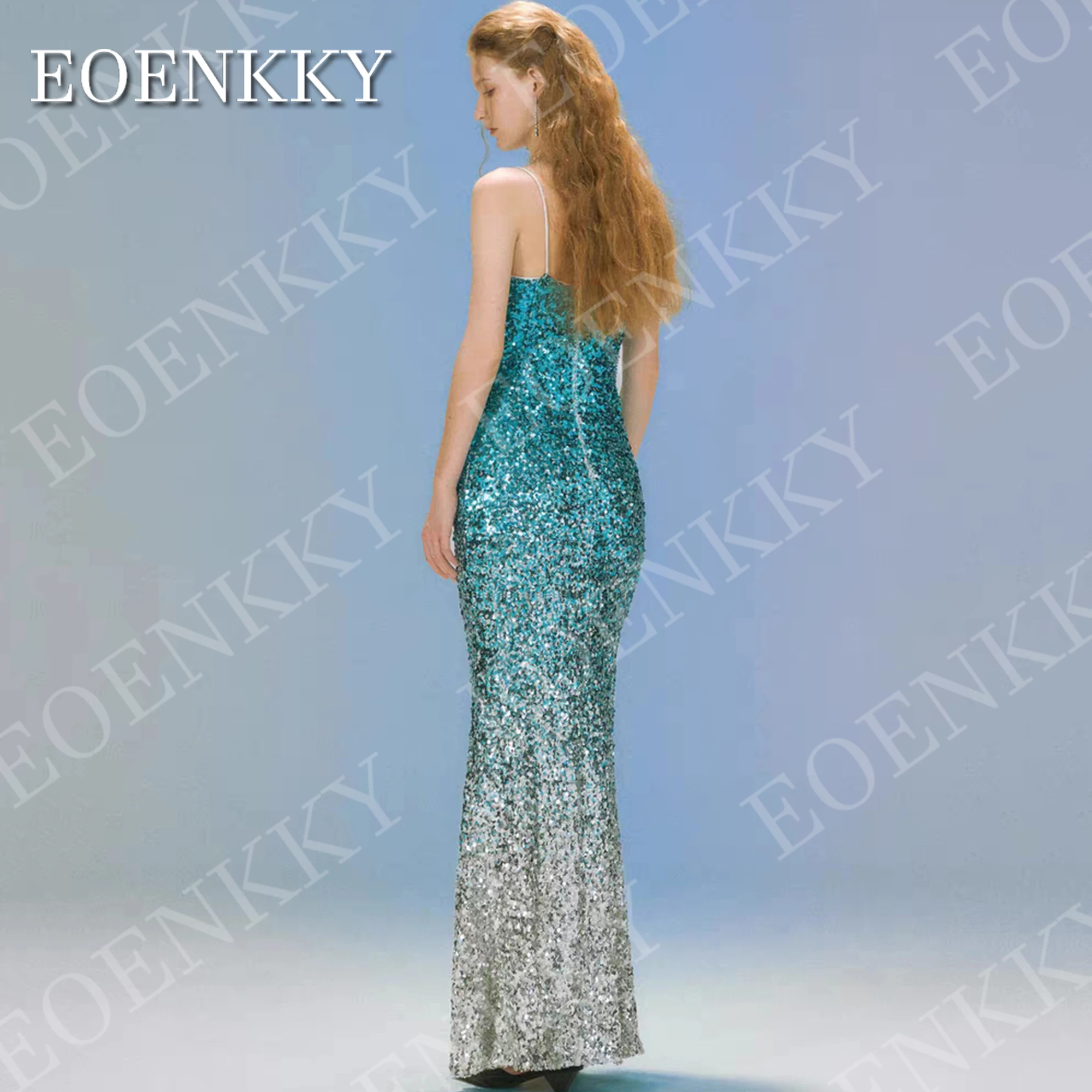 EOENKKY Gradient Sequin Mermaid Prom Dresses Spaghetti Straps Glitter Red Carpet Dress Customized платье на выпускной женское