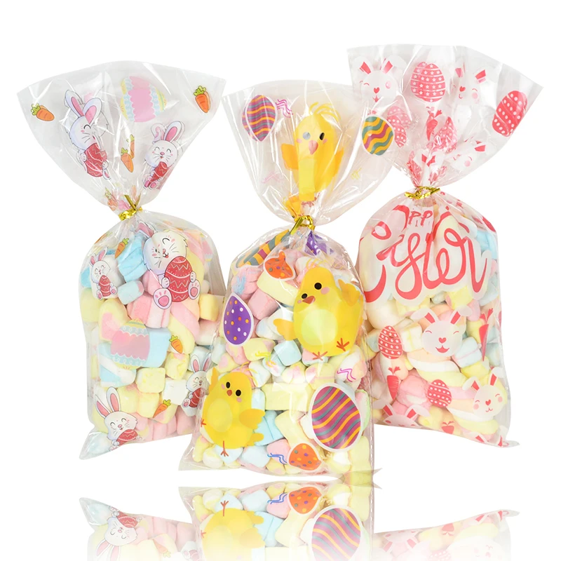 50Pcs Easter Candy Gift Bags Cute Bunny Eggs Cookie Gift Packing Plastic Bags For Happy Easter Home Decoration Kids Easter Gifts