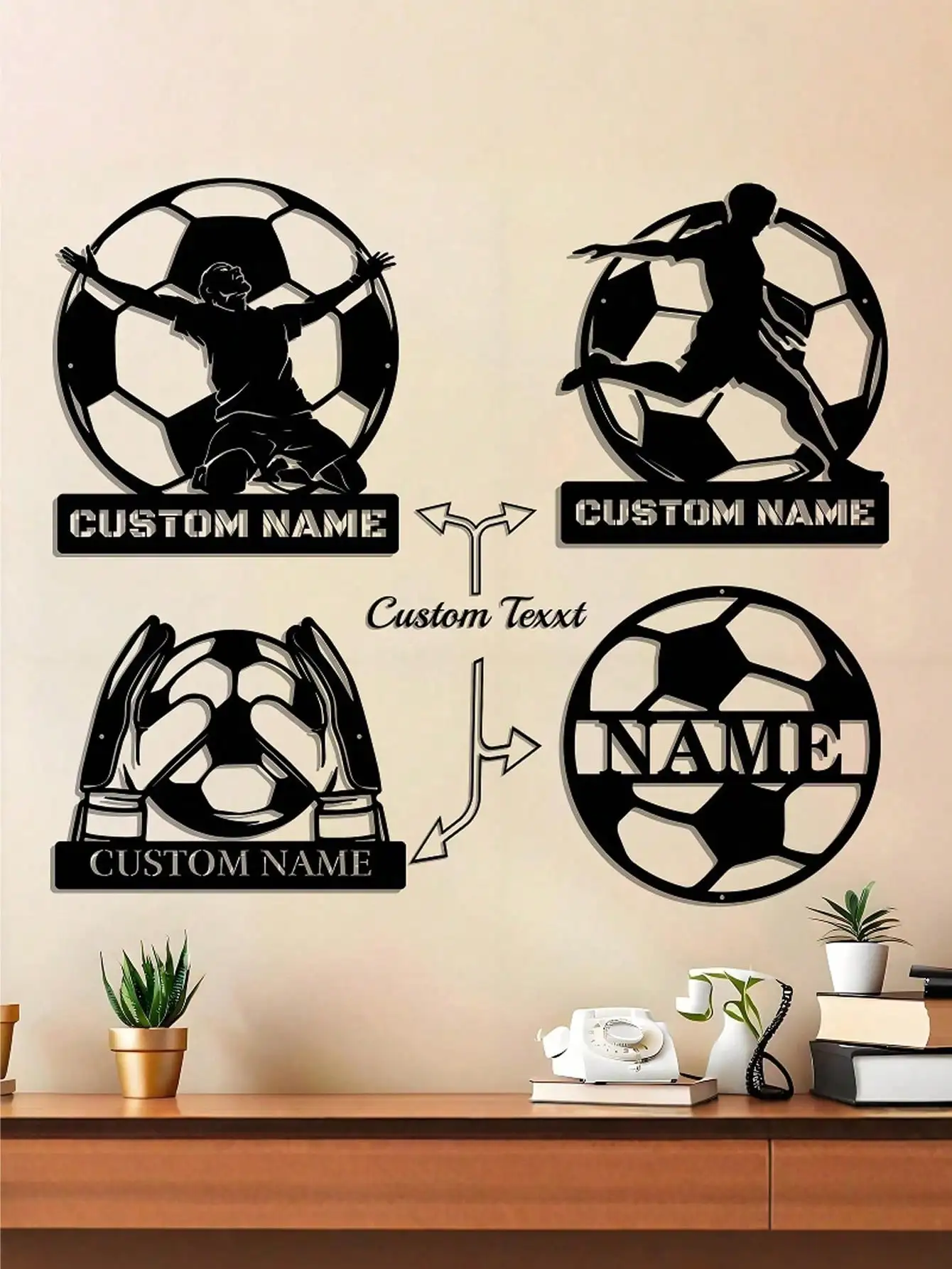 

Personalized Football Metal Wall Art Custom Logo Player Name Home Decor Gift