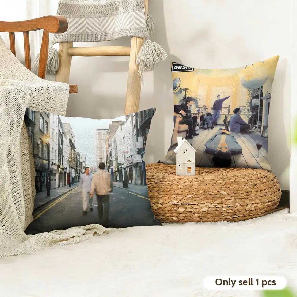 Rock Band O-Oasis Cushion Cover Organic Linen Square Pillow Case Durable Non-Allergenic And Kind To Skin