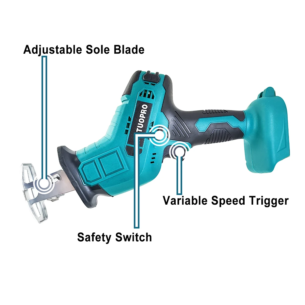 PATUOPRO Cordless Electric Reciprocating Saw 3000rpm Variable Speed Wood Metal Plastic Cutting Power Tool For Makita 18V Battery