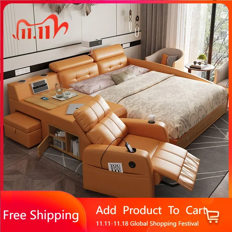 Eenvoudig Tatami Bed Massage Elektrische Multifunctionele Hoofdeinden Dubbel Bed Queen Size Frame
