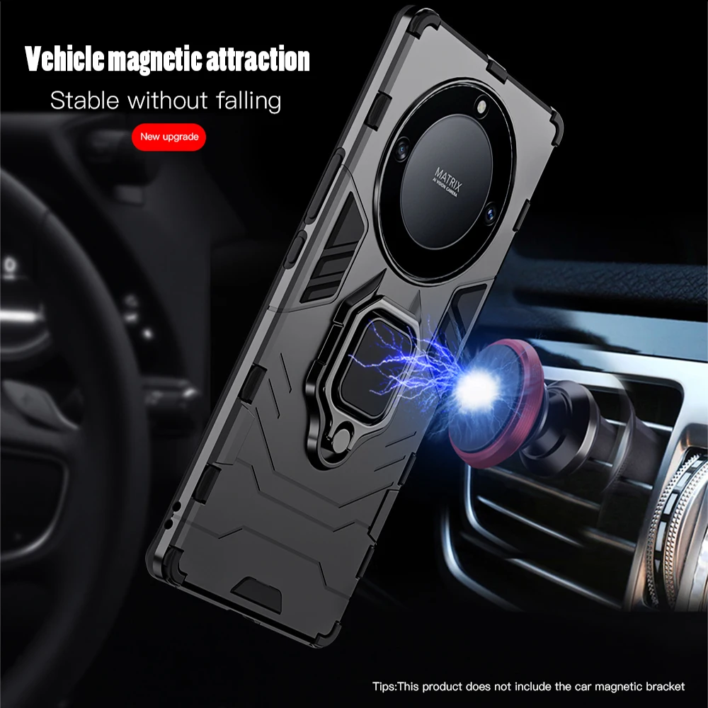 Peatkop Shockproof Armor Case for Huawei Honor X9A 5G X9 Silicone+PC Metal Ring Stand Phone Back Cover for Honor Magic 5 4 Lite