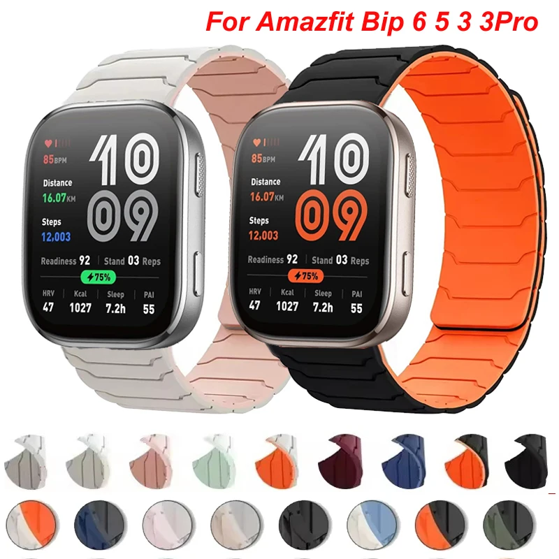 Bande magnétique en Silicone, 20mm 22mm, pour Amazfit Bip 6 5 5 Unity 3 3Pro, pour Amazfit GTR 4 3Pro/GTS 4 3 2mini/Active 2/équilibre