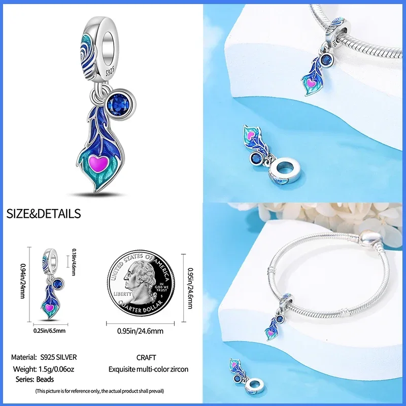 925 เงินสเตอร์ลิงที่มีสีสัน Masquerade Series หน้ากากเซ็กซี่ Feather ชุด Charms ลูกปัดพอดีกับสร้อยข้อมือเดิมเครื่องหมาย DIY เครื่องประดับ