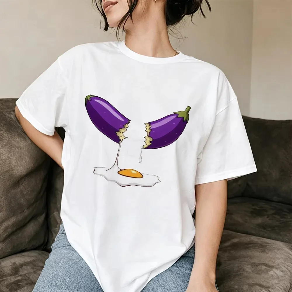 Broken Eggplant Dropping Yolk Graphic T Shirt Woman Naughty Adult Meme Tee Summer Casual Homewear Top Summer Clothes Cheap Top