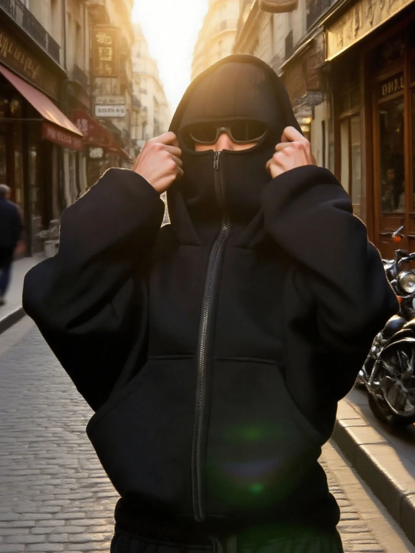 بالاكلافا الرجال الرمز البريدي هوديي الشتاء الدافئة عارضة البلوز Y2K مع مقنعين قناع الوجه سستة تصميم سترة رياضية الأنشطة في الهواء الطلق