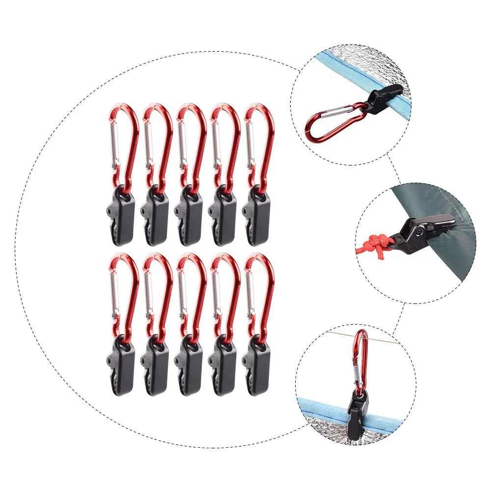 

10Pcs Camping Tent Clips Strong Grip Tarpaulin Clamps with Carabiner Lock for Outdoor Awning Canopy Tarp Secure Hold in Wind