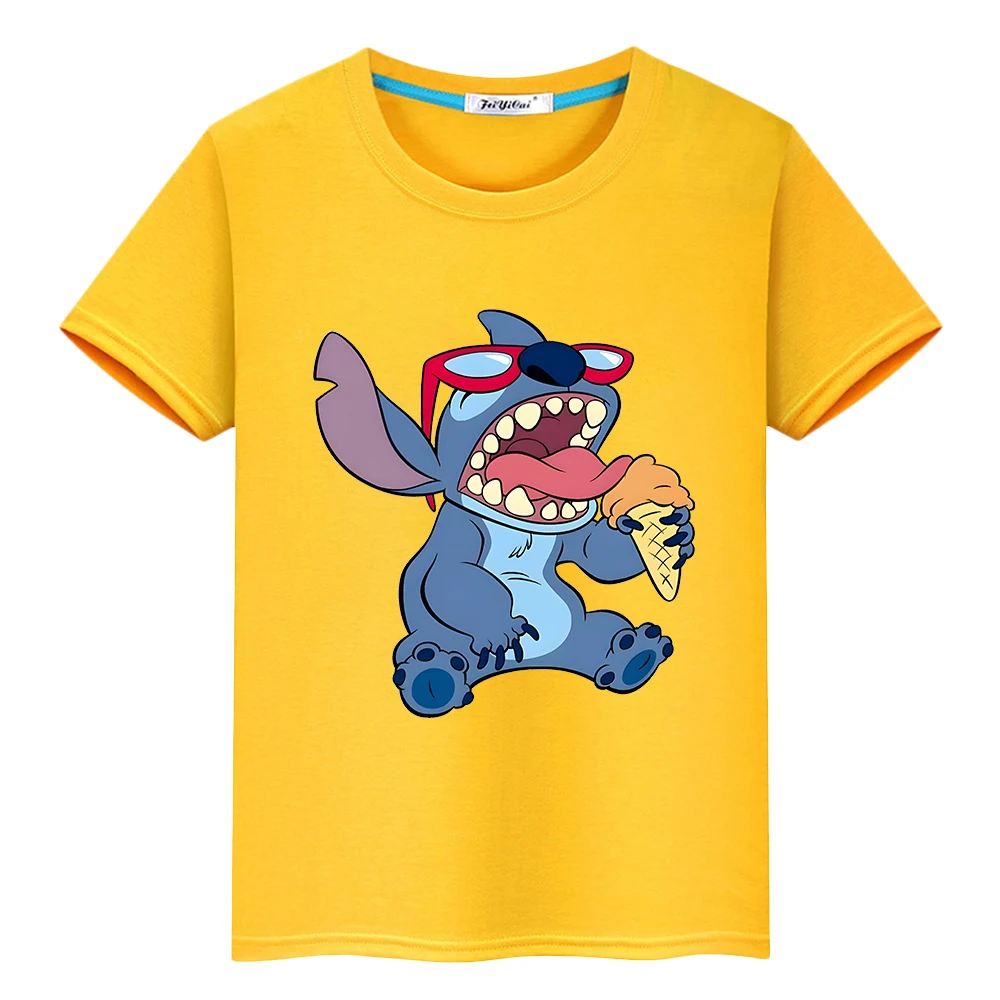 Stitch 100% algodão impressão t camisa para crianças menino 10 anos disney curto topos y2k uma peça halloween bonito anime camisetas crianças roupas menina