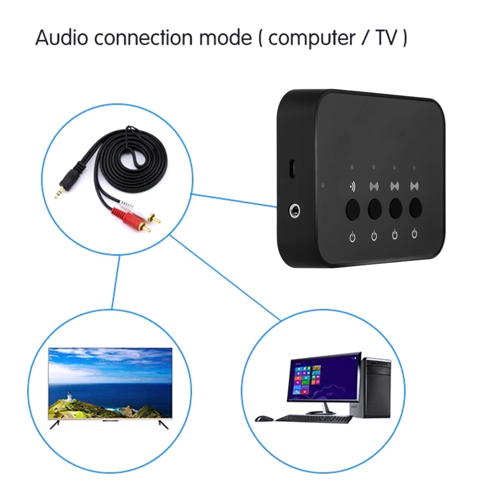 3.5mm有線/無線ステレオBluetooth 4.0オーディオアダプター、音楽共有デバイス、1入力3出力オーディオBluetoothアダプター、3.5mmスプリッター