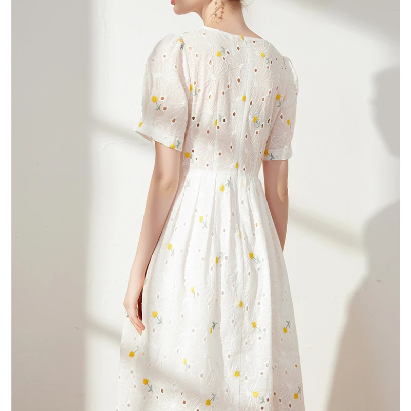 145x50cm Summer Cotton White Hollow Flower Embroidery Little Fabric, making Fashion Dress Shirt Clothing cloth