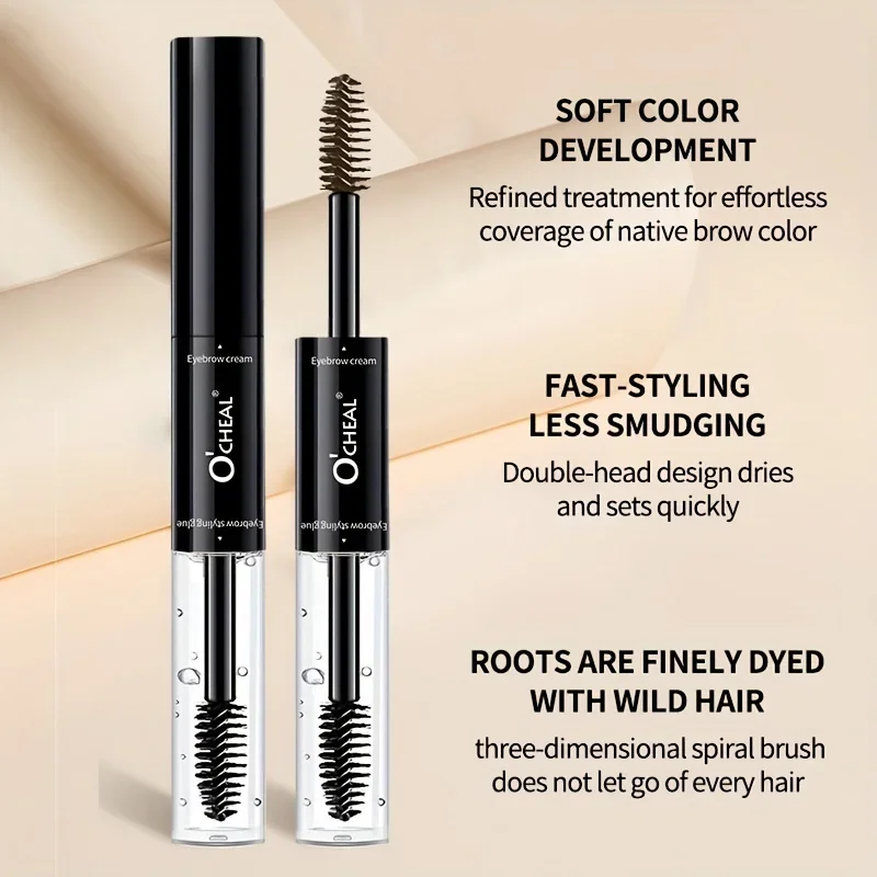 Gel crème pour sourcils 2 en 1 à double extrémité, résistant aux taches, imperméable, résistant à la sueur, teinte longue durée pour sourcils, traits naturels semblables à des cheveux