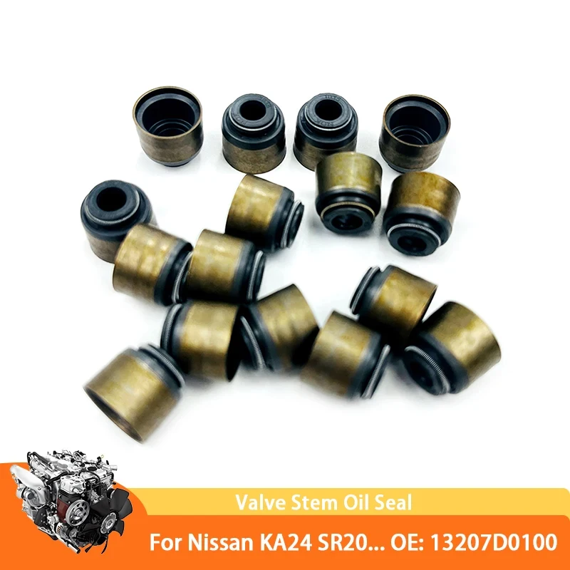 

16 Pcs a Set Engine Valve Stem Oil Seal 13207-D0100 for Nissan KA24 SR20 VG30 VG20 OEM 13207D0100 Auto Parts Car Accessories FKM