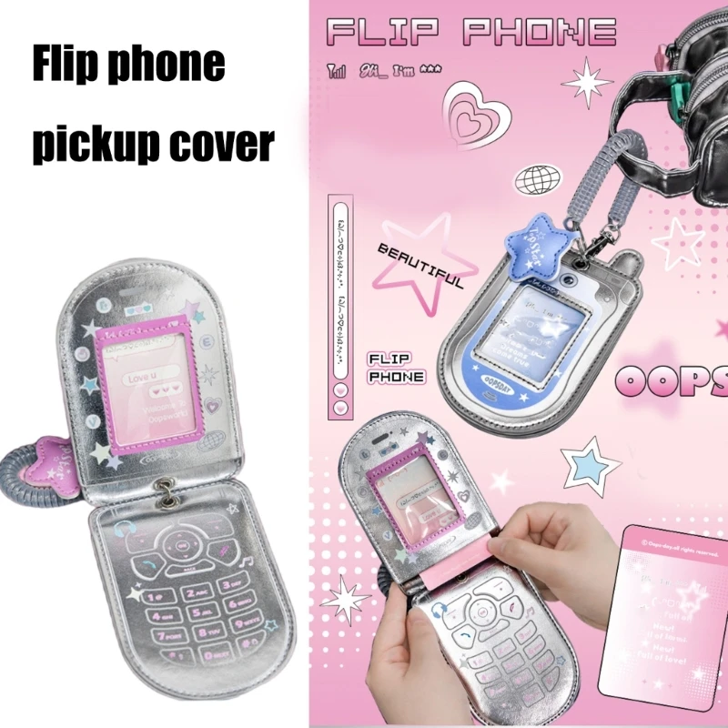 Imagem -06 - Flip Phone Shaped Photocard Holder com Pingente Retrátil Spring Coil Keychain Mangas de Cartão pu Segure 23 Cartões