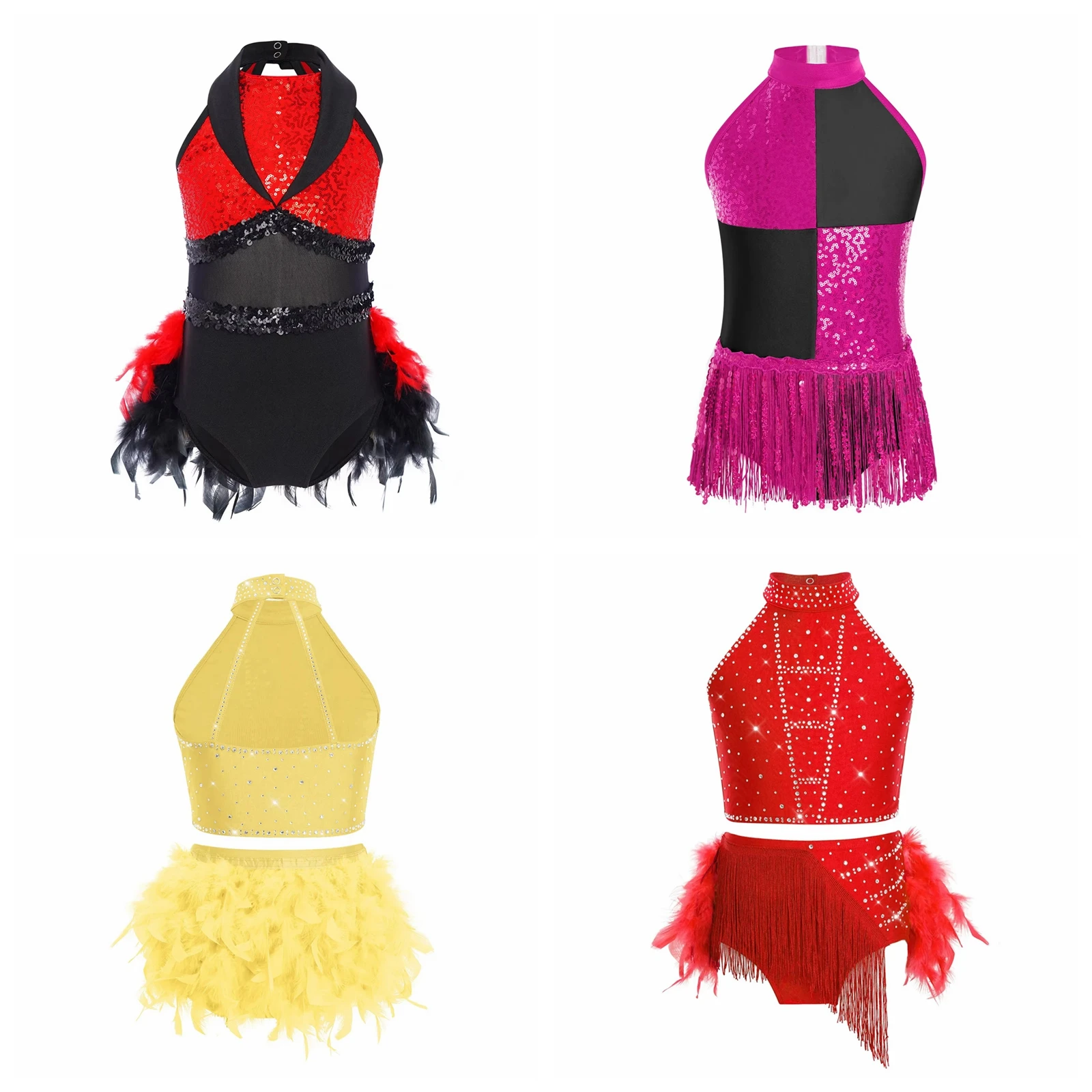 

Girls Latin Dance Leotard Kids Tassels Fringe Samba Outfit Rumba Ballroom Dresses Chacha Tango Dancewear Stage Performance Dress