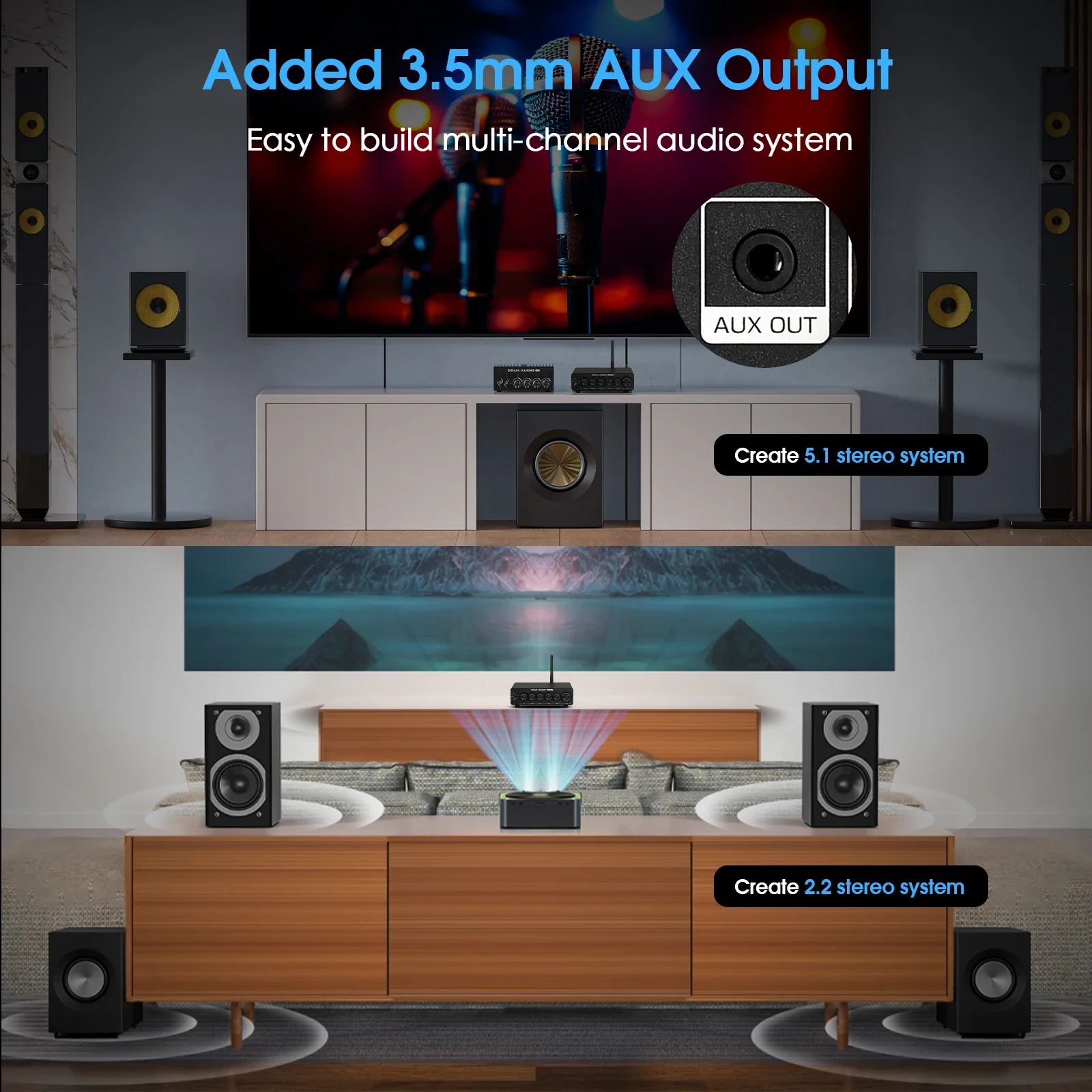 Douk Audio NS-14G-PRO HiFi 2.1 canais Bluetooth TPA3255 Amplificador digital Subwoofer Amplificador de potência de áudio estéreo 300W