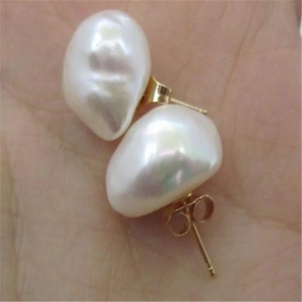 

11-12MM white Baroque freshwater pearl flawless pearl earrings Wedding Meisje Ear Women Silver Hoop Teens Jewelry Beaded